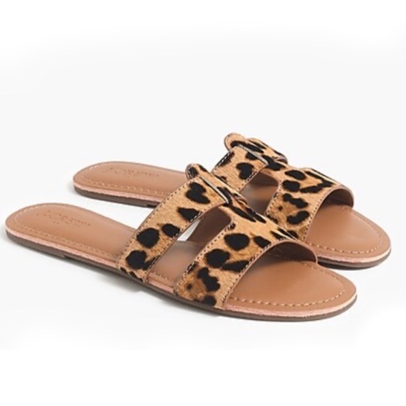 J.Crew Beachside Slides Sandals Brown Black Leopard Print Slip On Size 6 NWOB